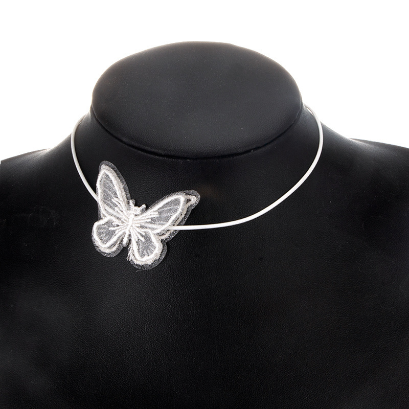 Black White Lace Butterfly Choker Cup Short Pendant Necklace for Girls Women