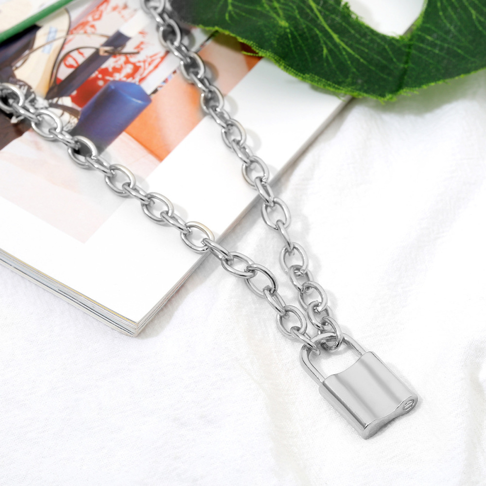 Y Necklace Lock Pendant Simple Cute Necklaces Long Multilayer Chain Fashion Jewelry Women Girls Gift for Her