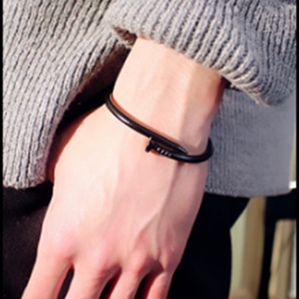 Unisex Stainless Steel w/CZ Nail Style Love Bangle Bracelet For Women Men