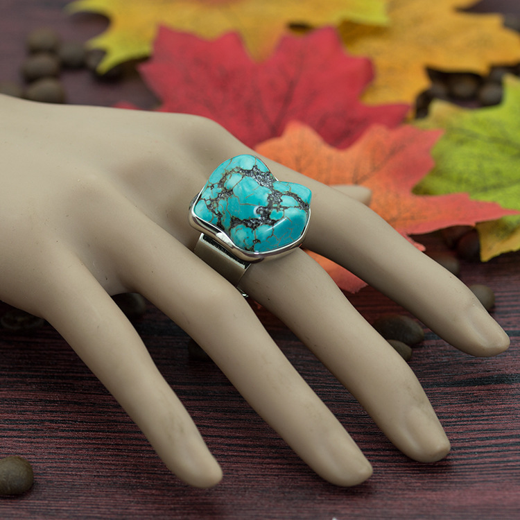 Women's Fashion Silver Zircon Alloy Synthetic Turquoise Stone Ring