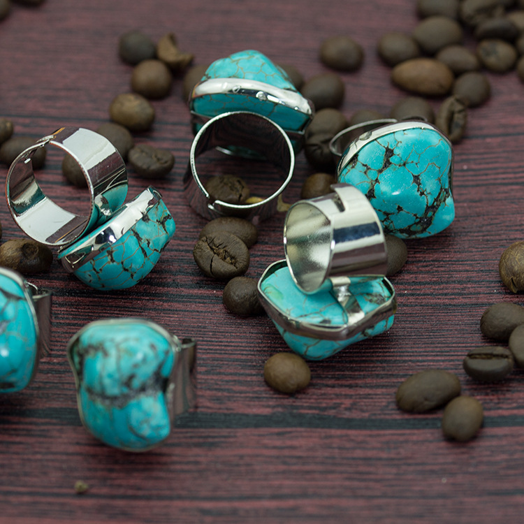 Women's Fashion Silver Zircon Alloy Synthetic Turquoise Stone Ring