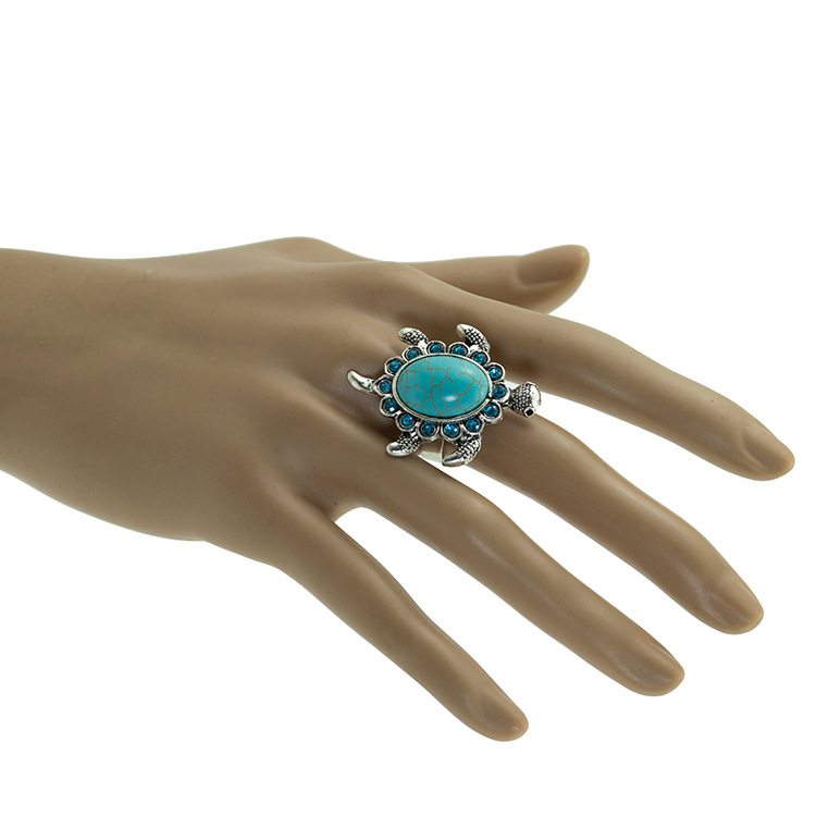 Women's Fashion Silver Zircon Alloy Tumble Turquoise Ring