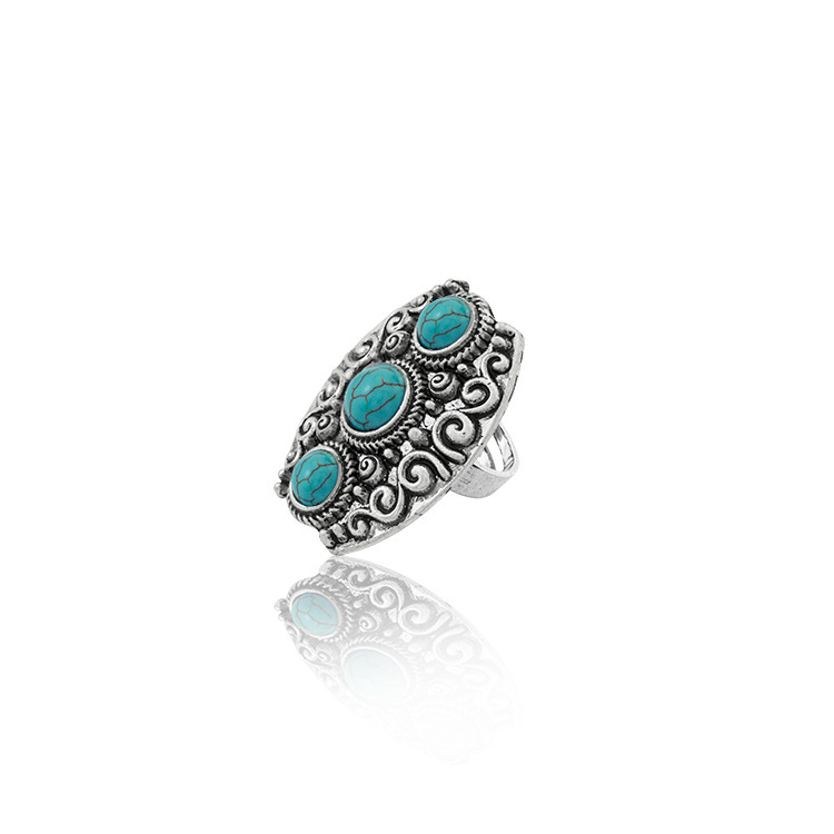 Women's Fashion Silver Zircon Alloy Oval Synthetic Turquoise Ring