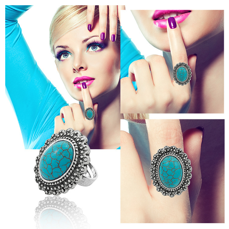 Women's Fashion Silver Zircon Alloy Tumble Turquoise Ring