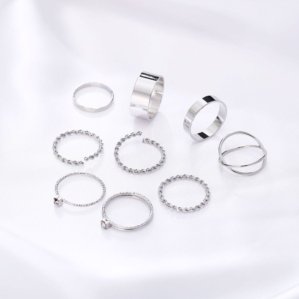 9pcs Fashion Rings Set Wedding Party Engagement Alloy Rings Jewelry Set