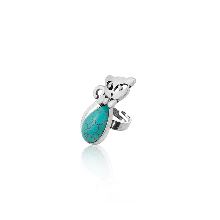 Women's Fashion Silver Zircon Alloy Oval Synthetic Turquoise Ring