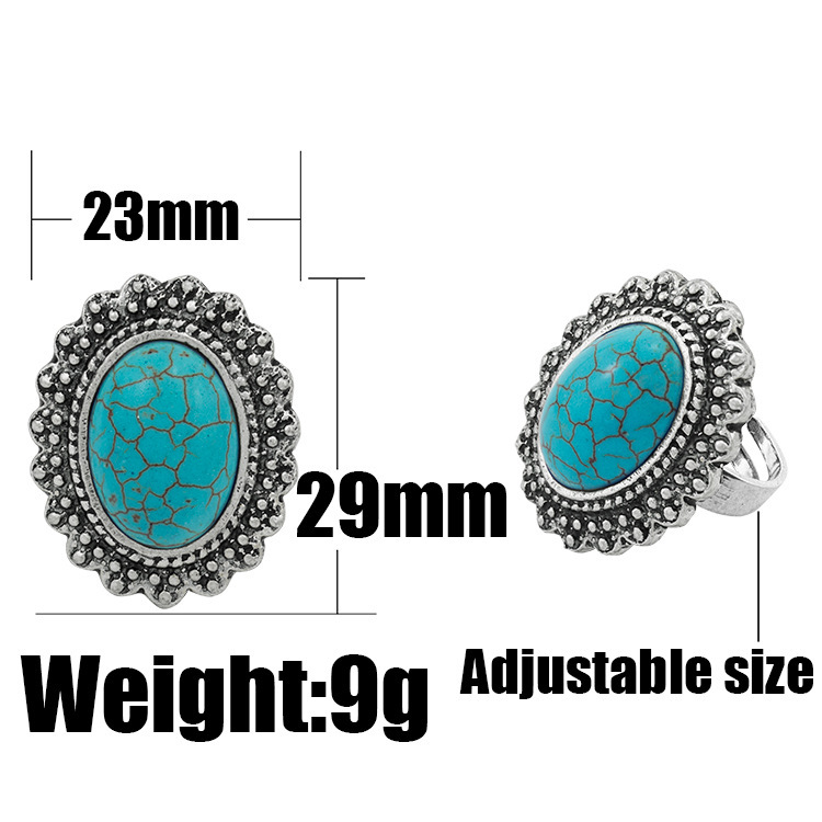 Women's Fashion Silver Zircon Alloy Oval Synthetic Turquoise Ring