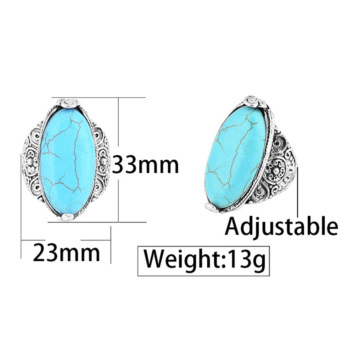 Women's Fashion Silver Zircon Alloy Synthetic Turquoise Stone Ring