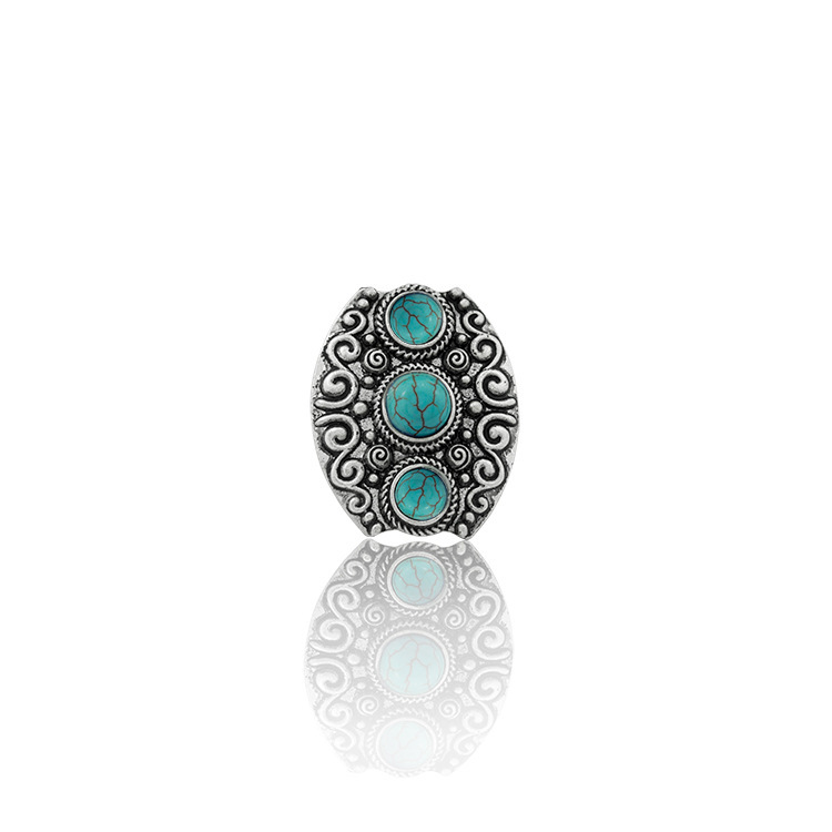 Women's Fashion Silver Zircon Alloy Oval Synthetic Turquoise Ring
