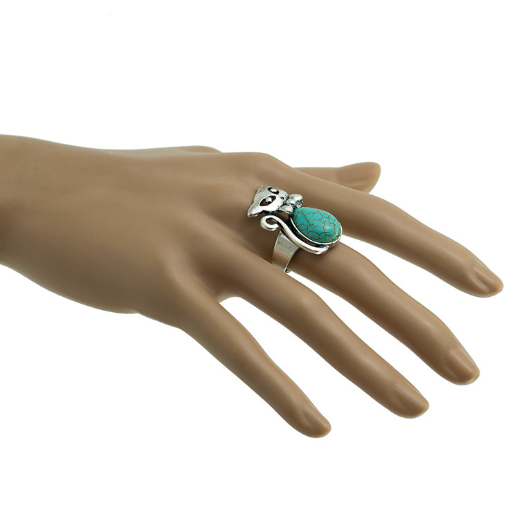 Women's Fashion Silver Zircon Alloy Tumble Turquoise Ring