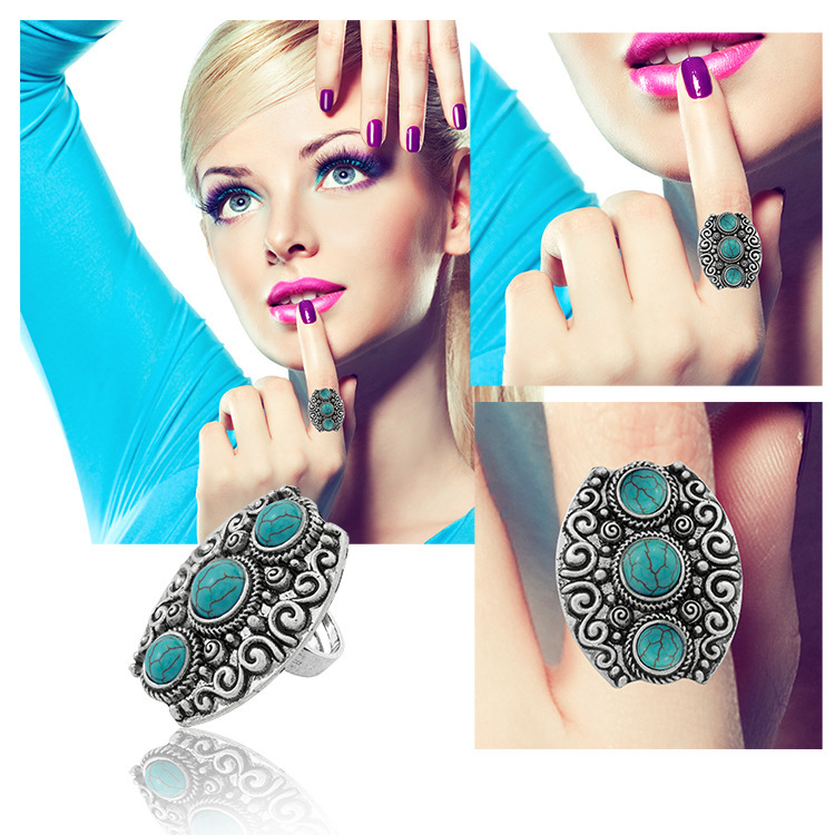 Women's Fashion Silver Zircon Alloy Tumble Turquoise Ring