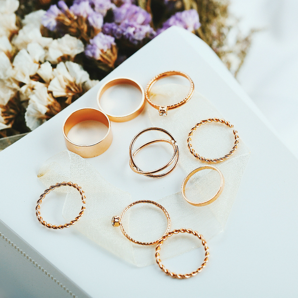 9pcs Fashion Rings Set Wedding Party Engagement Alloy Rings Jewelry Set