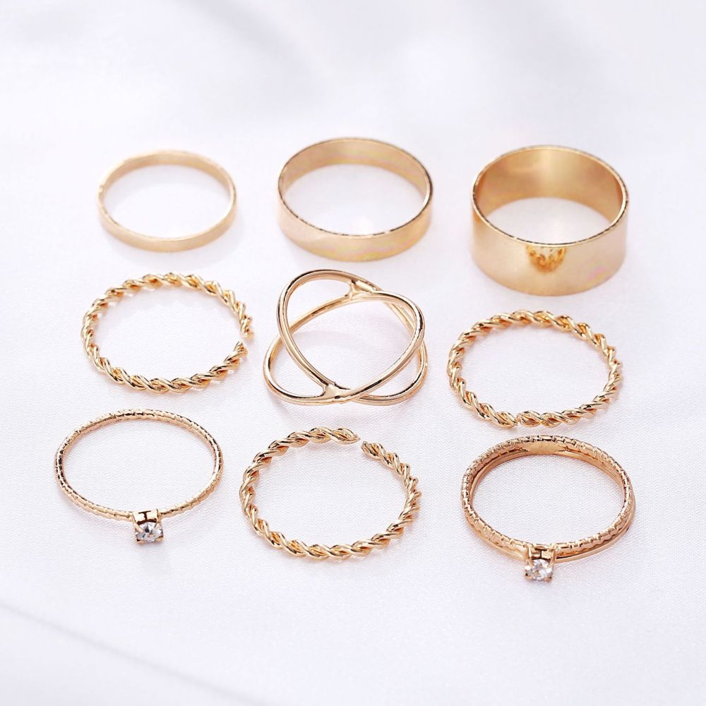 9pcs Fashion Rings Set Wedding Party Engagement Alloy Rings Jewelry Set