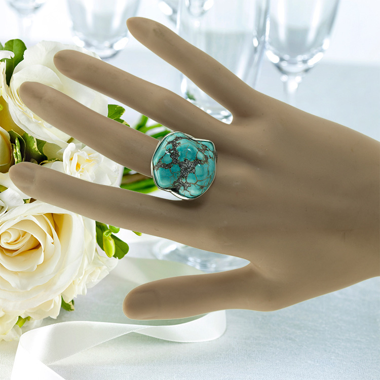 Women's Fashion Silver Zircon Alloy Synthetic Turquoise Stone Ring