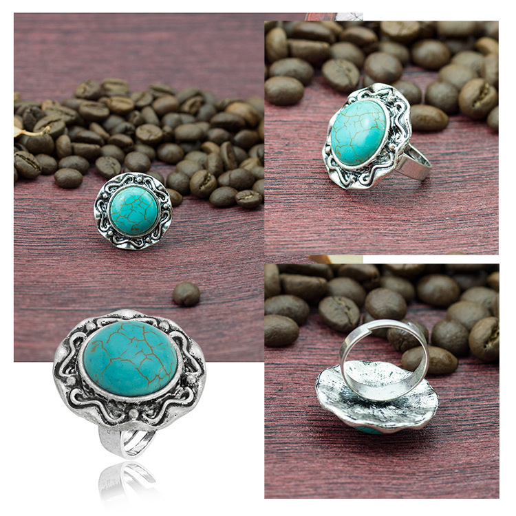 Women's Fashion Round Zircon Synthetic-Turquoise Ring