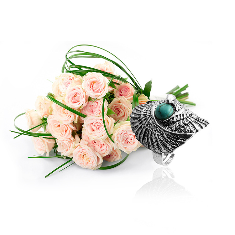 Women's Fashion Silver Zircon Alloy Synthetic Turquoise Stone Ring