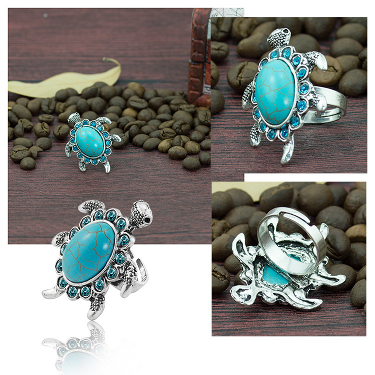 Women's Fashion Silver Zircon Alloy Tumble Turquoise Ring