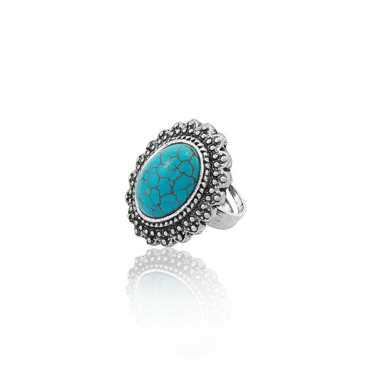 Women's Fashion Silver Zircon Alloy Tumble Turquoise Ring