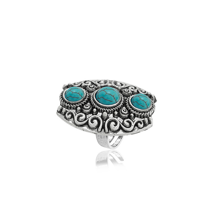 Women's Fashion Silver Zircon Alloy Synthetic Turquoise Stone Ring