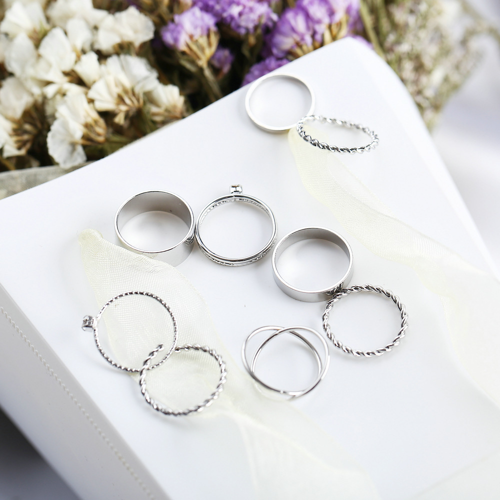 9pcs Fashion Rings Set Wedding Party Engagement Alloy Rings Jewelry Set