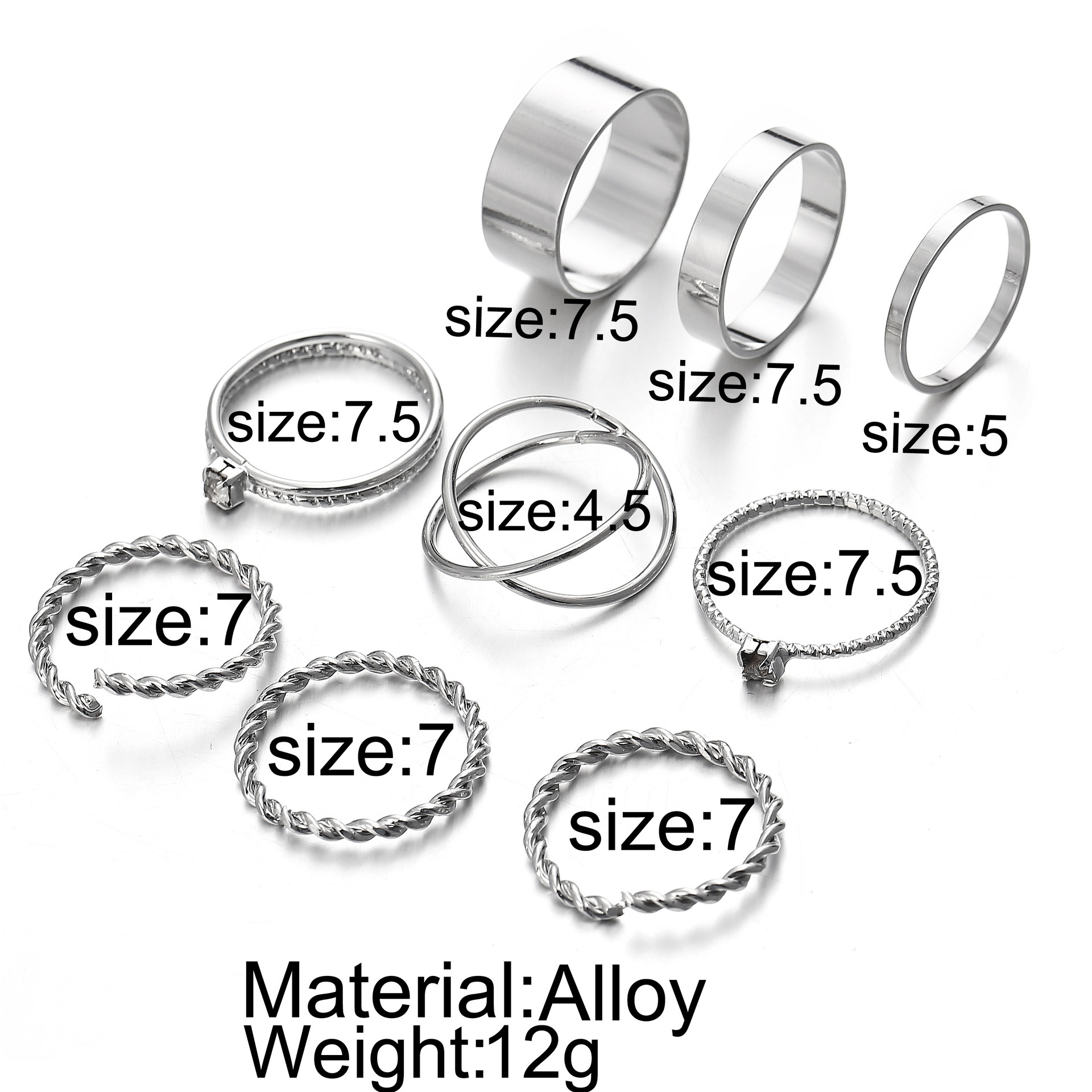5pcs Fashion Rings Set Wedding Party Engagement Alloy Rings Jewelry Set