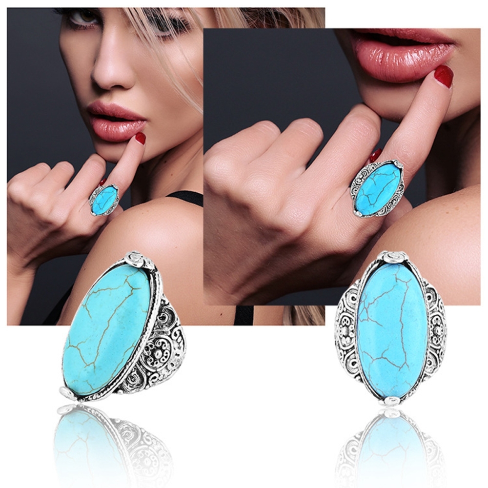 Women's Fashion Silver Zircon Alloy Synthetic Turquoise Stone Ring