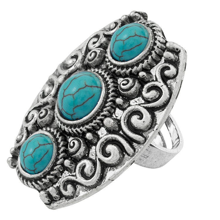 Women's Fashion Silver Zircon Alloy Synthetic Turquoise Stone Ring