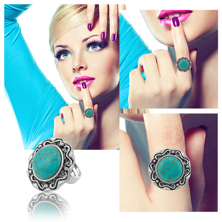 Women's Fashion Silver Zircon Alloy Tumble Turquoise Ring