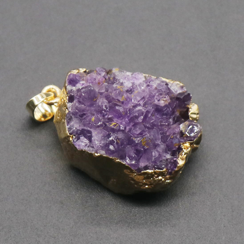 Amethyst Druzy Pendant Purple Druzy Necklace Drussy Gold Layer Raw Gemstone Bohemian Jewelry
