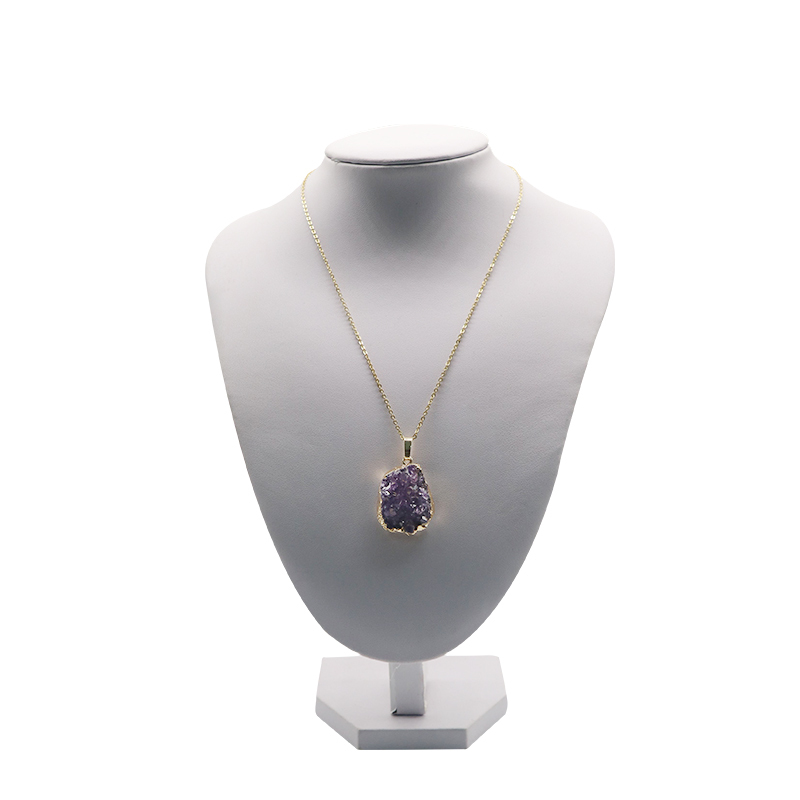Amethyst Druzy Pendant Purple Druzy Necklace Drussy Gold Layer Raw Gemstone Bohemian Jewelry