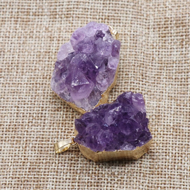 Amethyst Druzy Pendant Purple Druzy Necklace Drussy Gold Layer Raw Gemstone Bohemian Jewelry