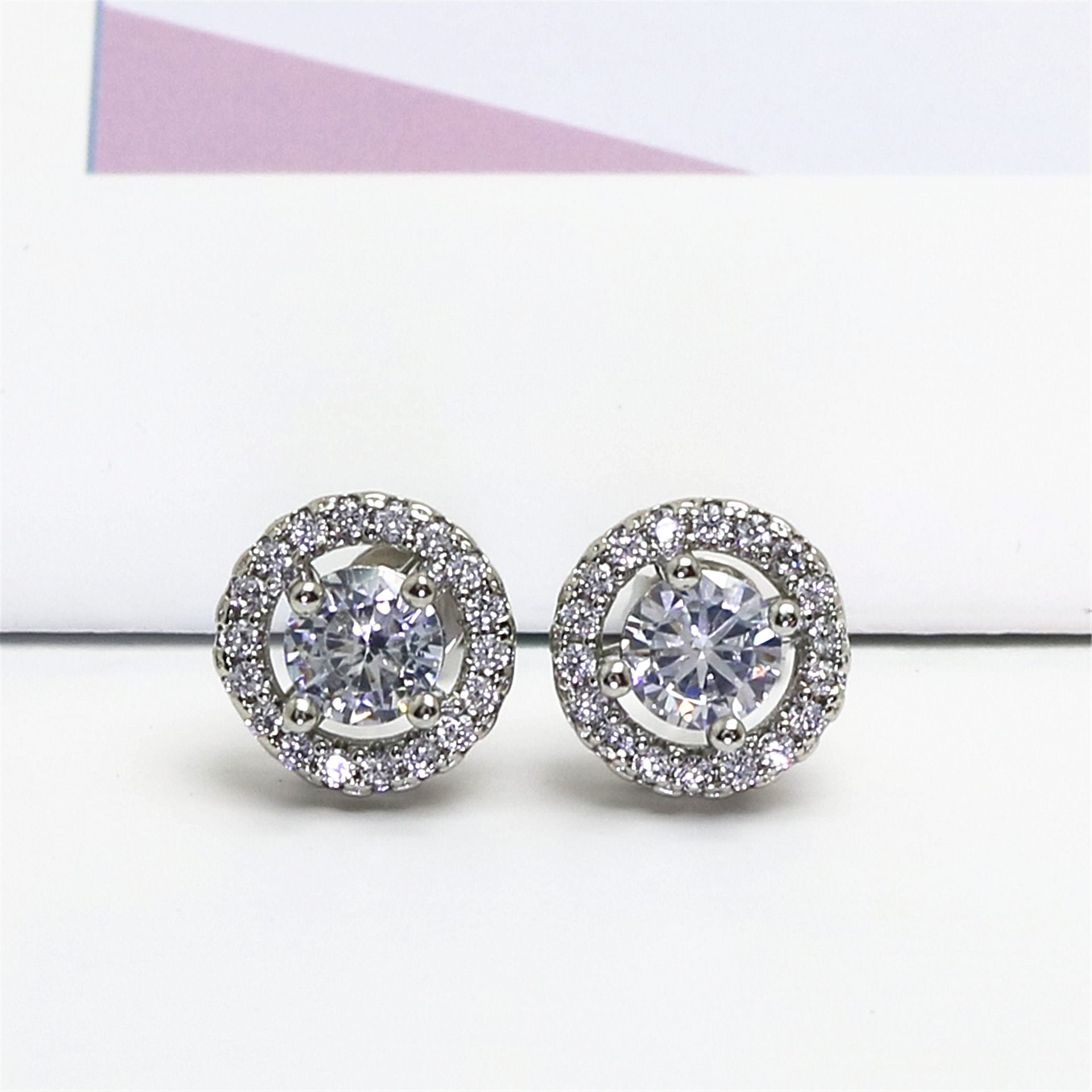 Halo Stud Earrings 18K White Gold Plated Waterdrop Square Brillant Cut Earrings