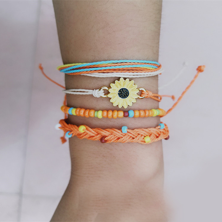 Waterproof String Sunflower Charm Bracelet Handmade Woven Friendship Bracelets for women