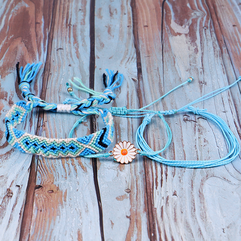 Waterproof String Sunflower Charm Bracelet Handmade Woven Friendship Bracelet