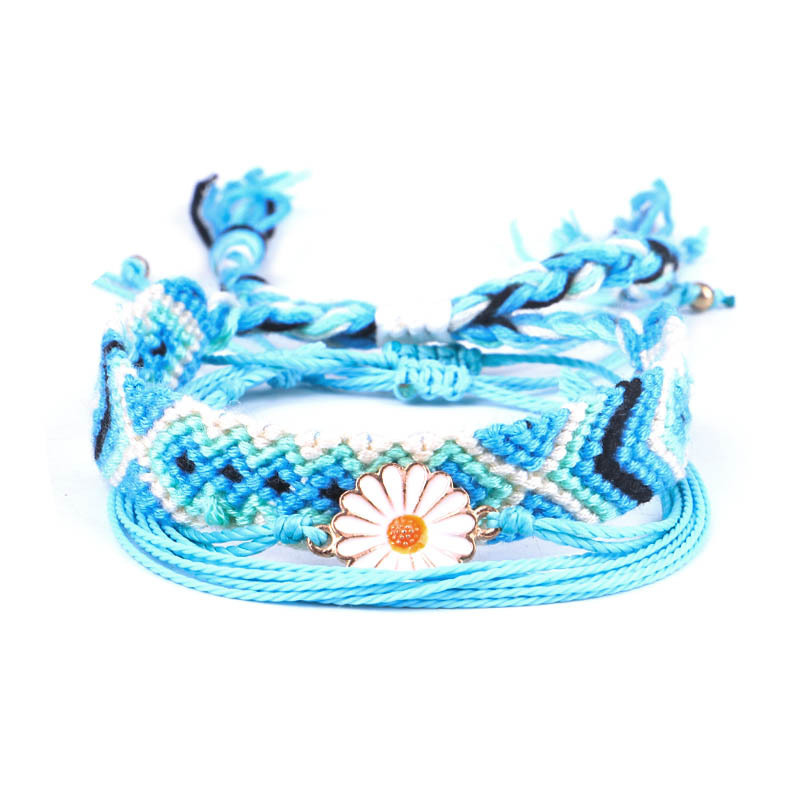 Waterproof String Sunflower Charm Bracelet Handmade Woven Friendship Bracelet
