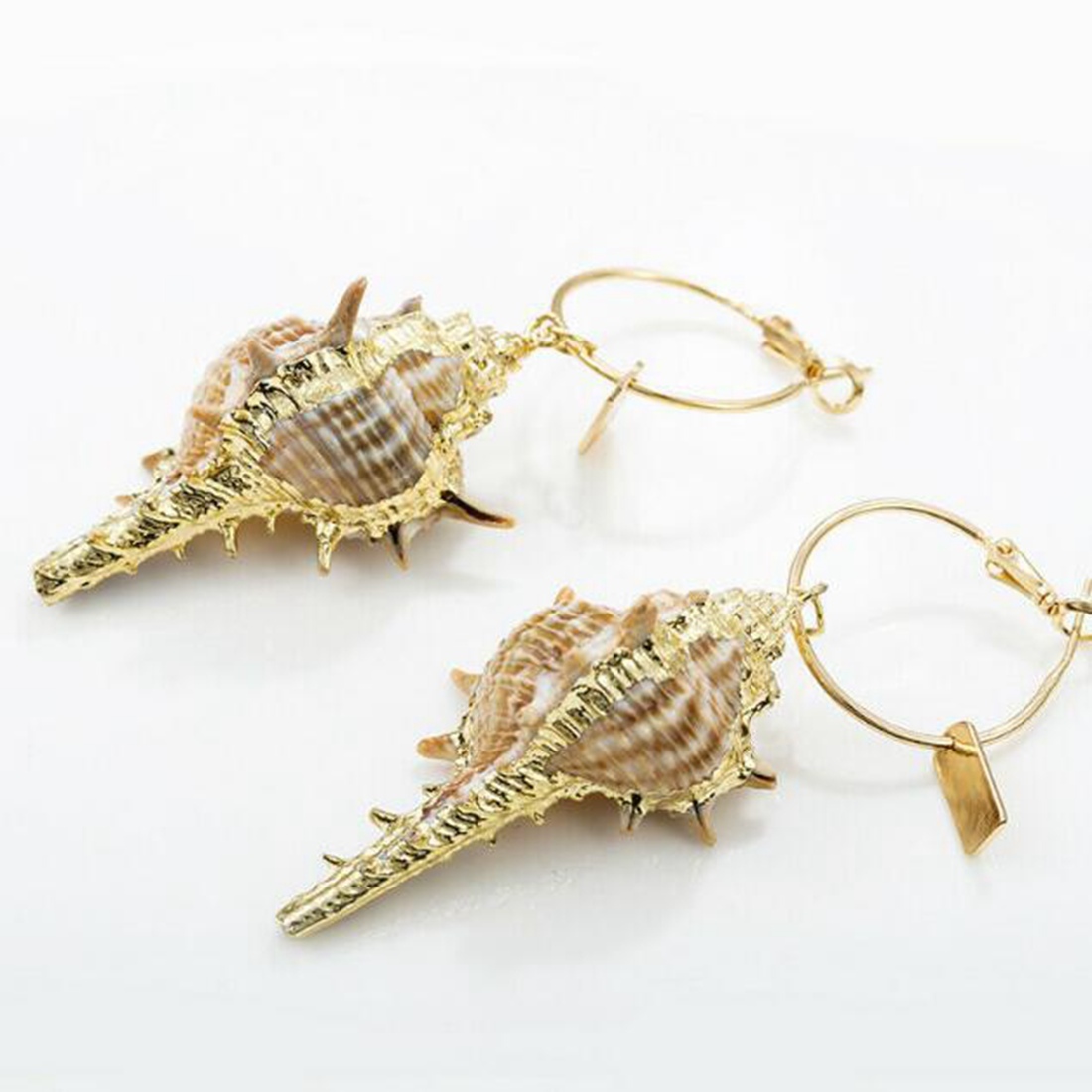 Sandy Tan Brown Colored Seashell Sea Shell Conch Design Fashion Drop Earrings