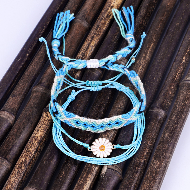 Waterproof String Sunflower Charm Bracelet Handmade Woven Friendship Bracelet