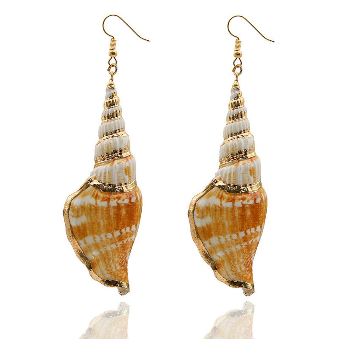 Sandy Tan Brown Colored Seashell Sea Shell Conch Design Fashion Drop Earrings