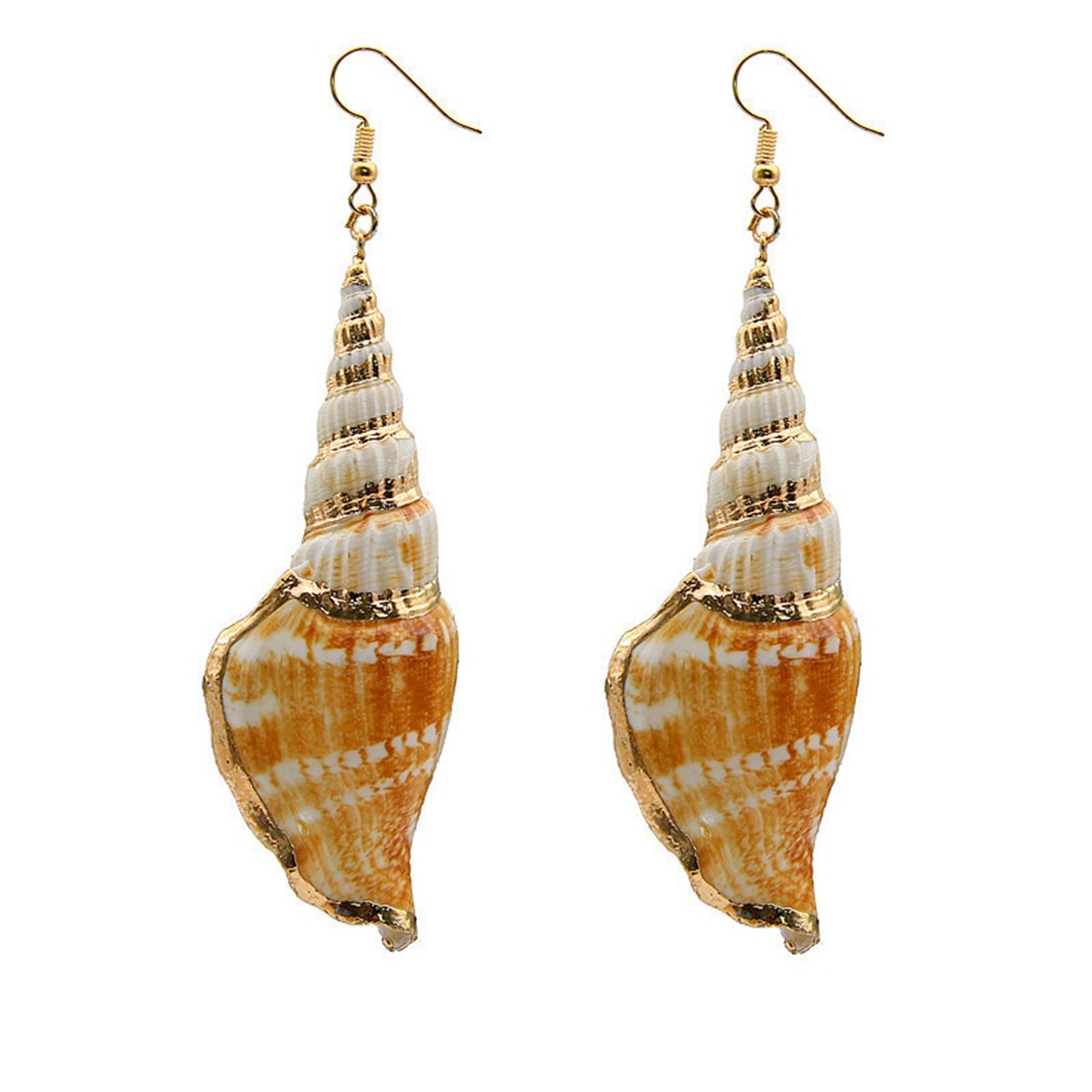 Sandy Tan Brown Colored Seashell Sea Shell Conch Design Fashion Drop Earrings