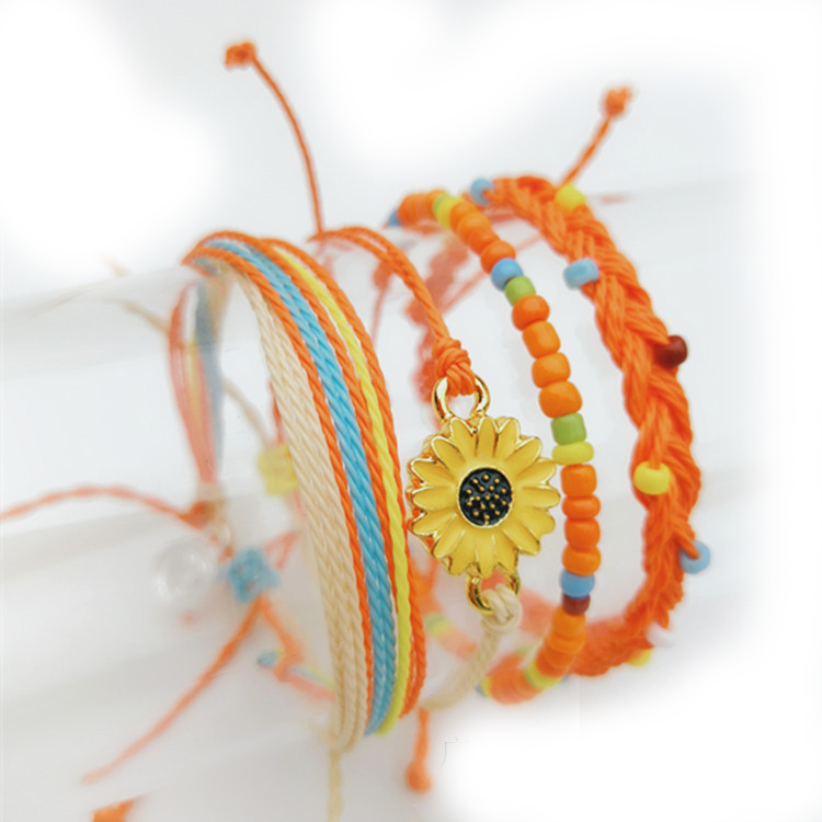 Waterproof String Sunflower Charm Bracelet Handmade Woven Friendship Bracelets for women