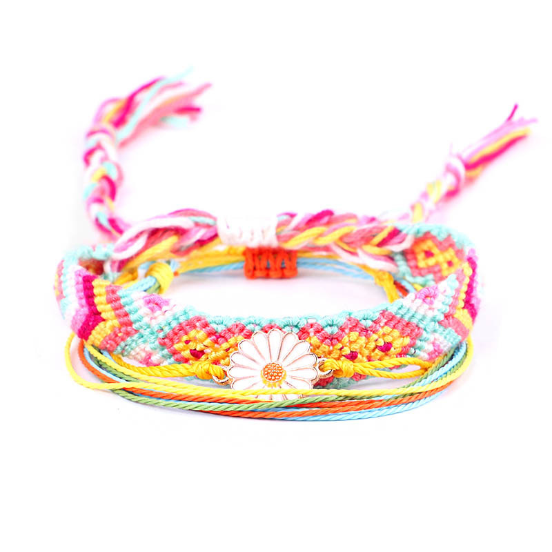 Waterproof String Sunflower Charm Bracelet Handmade Woven Friendship Bracelet