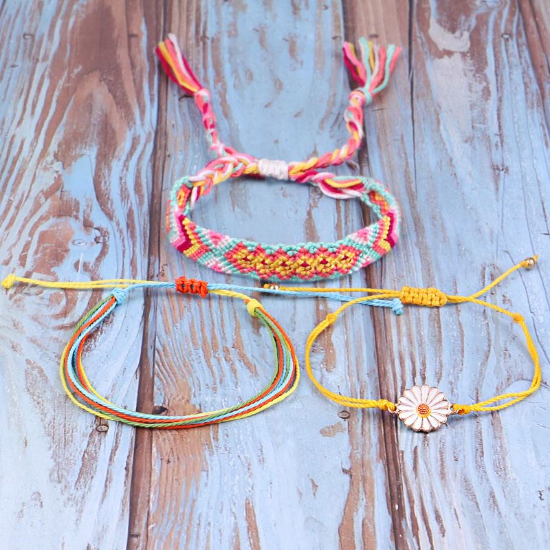 Waterproof String Sunflower Charm Bracelet Handmade Woven Friendship Bracelet