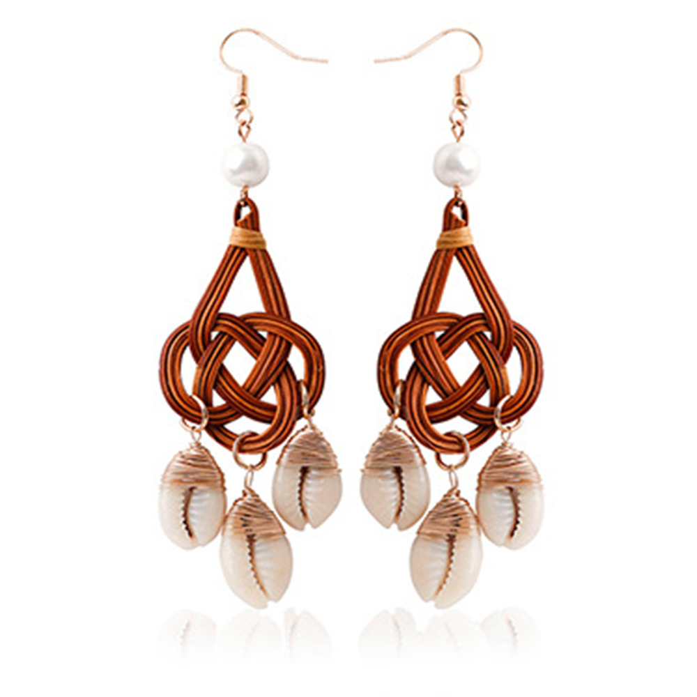Earrings For Women Woven Handmade Straw Oval Or Circle Shell Drop Dangle Earrings Bohemian Lightweight Earrings Geometric Statement Earrings