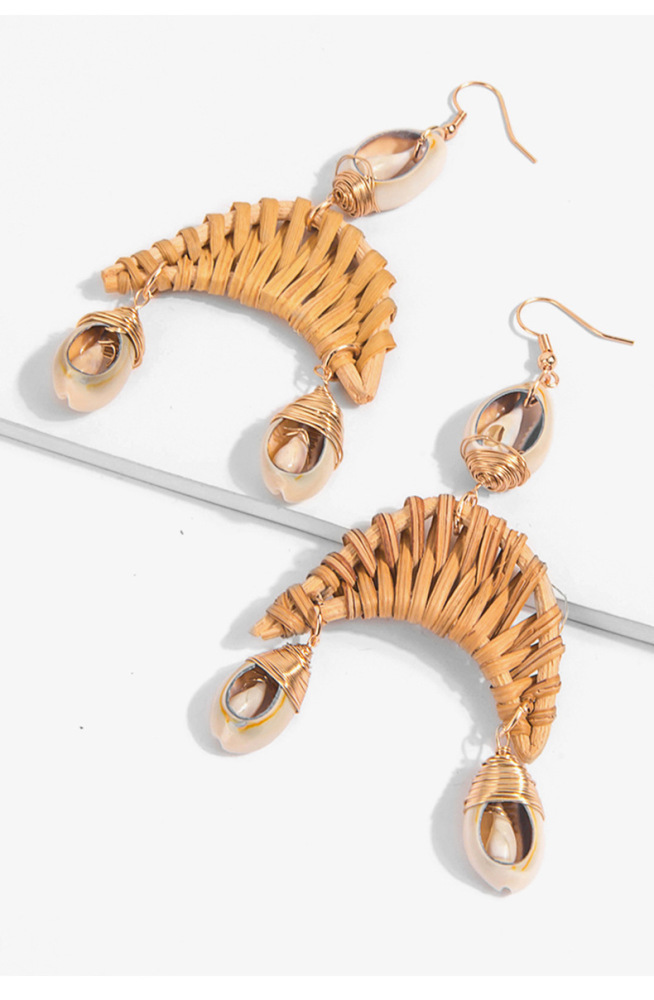 Earrings For Women Woven Handmade Straw Oval Or Circle Shell Drop Dangle Earrings Bohemian Lightweight Earrings Geometric Statement Earrings