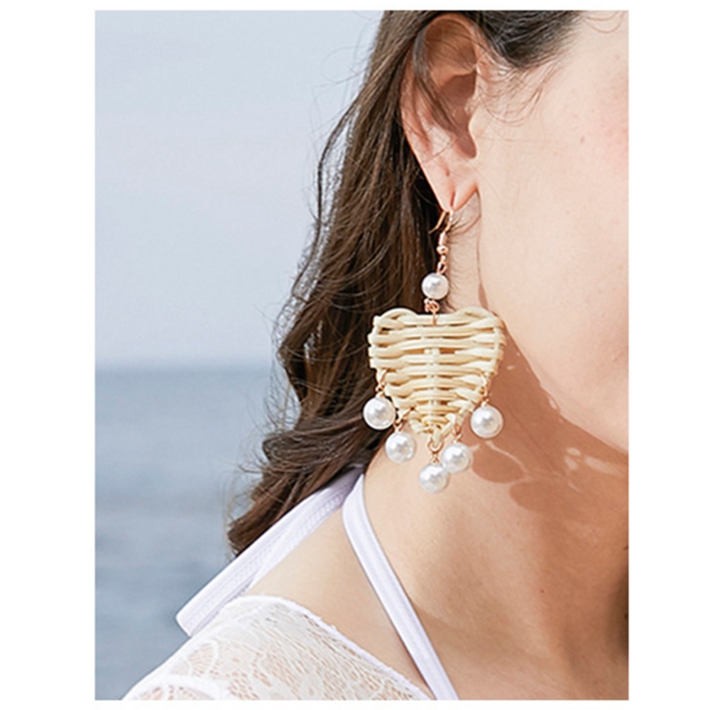 Earrings For Women Woven Handmade Straw Oval Or Circle Shell Drop Dangle Earrings Bohemian Lightweight Earrings Geometric Statement Earrings