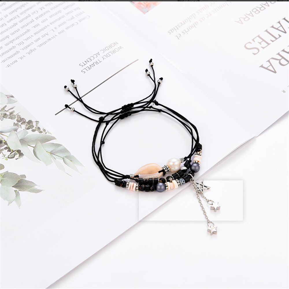Handmade Adjustable Sea Shell Wrap Bracelet Bohemian String Braided Beads Anklets Gifts for Women Girls