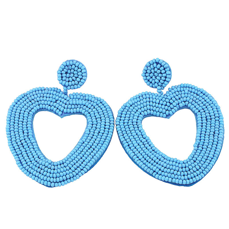 Statement Beaded Heart Hoop Earrings Fashion Bohemian Handmade Woven Glass Seed Whimsical Drop Earring Stud Jewelry Idear Gifts for Mom Sister