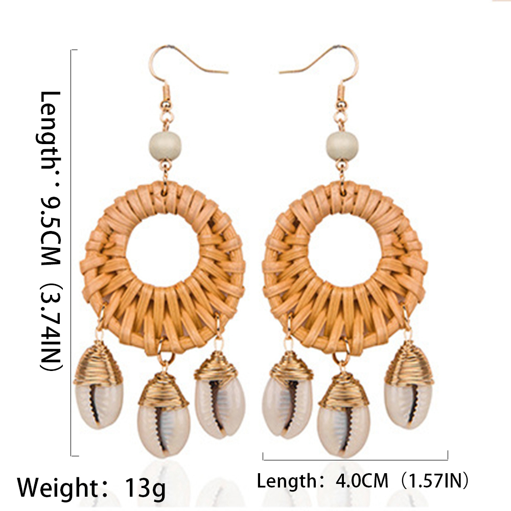 Earrings For Women Woven Handmade Straw Oval Or Circle Shell Drop Dangle Earrings Bohemian Lightweight Earrings Geometric Statement Earrings