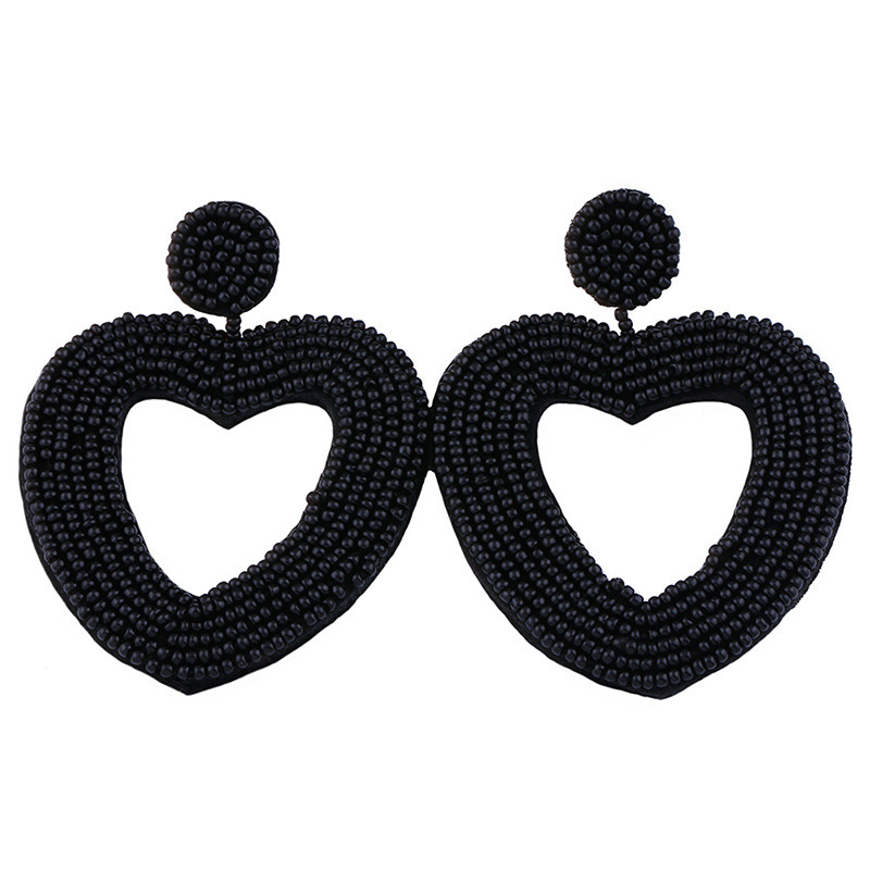Statement Beaded Heart Hoop Earrings Fashion Bohemian Handmade Woven Glass Seed Whimsical Drop Earring Stud Jewelry Idear Gifts for Mom Sister