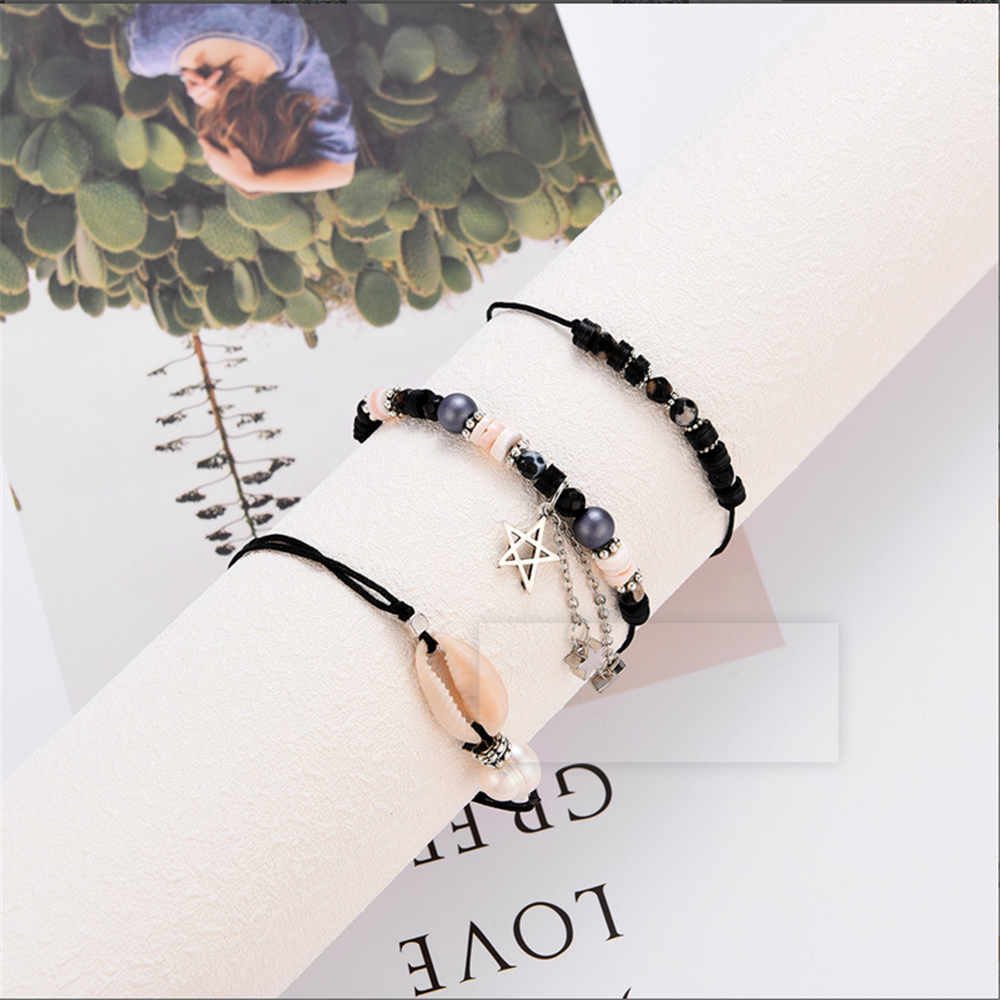 Handmade Adjustable Sea Shell Wrap Bracelet Bohemian String Braided Beads Anklets Gifts for Women Girls
